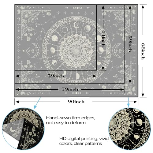 Lunerfex Mandala Moon Tapestry Boho Tapestry for Bedroom Black Tapestries Wall Hanging Living Room Wall Art and Home Decor 44x60 - color: Black, size: 60"L x 44"W