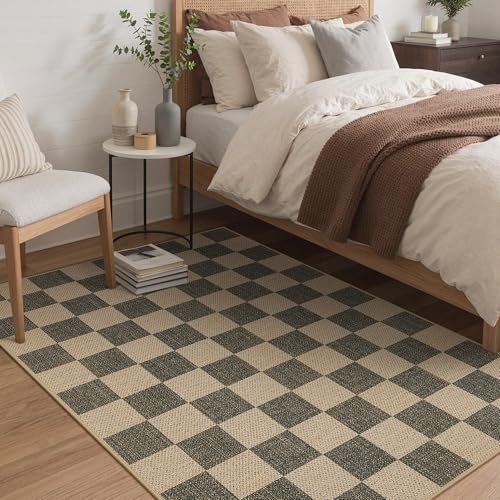 Bavni Checkered Easy Jute Rug,3x5 Area Rug Machine Washable Non Slip Woven Plaid Carpet, Geometric Diamond Non Shedding Low Pile Modern Farmhouse Floor Mat for Living Room, Bedroom, Entryway - color: Checkered-4, size: 3X5