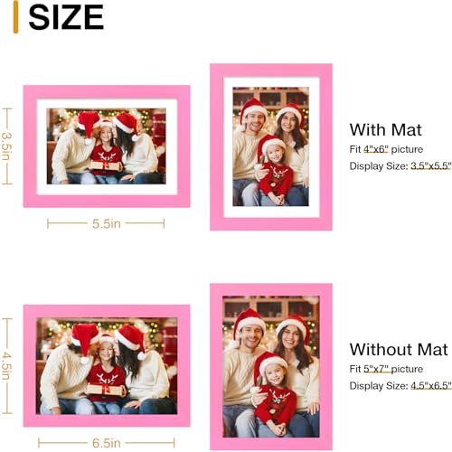 decorUhome 5x7 Picture Frame Set of 10, Display Photos 4x6 with Mat or 5x7 Unmatted for Picture Frames Collage Wall Decor, Pink - color: Pink, size: 5x7