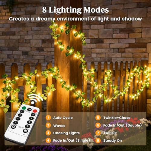 DomeStar 40Ft 120 LED Pothos Vines String Lights with Remote, Fairy Lights with Artificial Greenery Vines for Bedroom, Dorm, Wall, Wedding, Party, Indoor Outdoor Holiday Home Decor - style: 40Ft-120LED-Green Vine