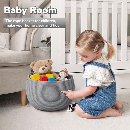 Goodpick Large Toy Storage for Kids, Woven Storage Basket for Nursery Living Room, Decorative Basket for Baby Boy Gifts, Gray, 15.7"D x 10.5"H - color: Gray, size: 15.7"D x 10.5"H