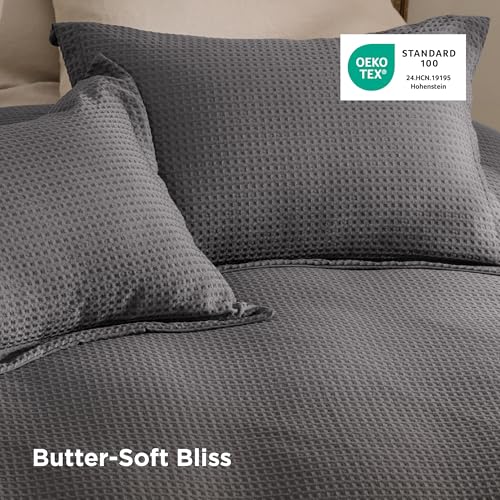 Bedsure Textured Duvet Cover Queen Size, Soft & Breathable Comforter Cover for All Season, 3 Pieces Wrinkle-Resistant Zipper Bedding with 8 Corner Ties, Dark Grey - color: 10 - Dark Grey (No Comforter), size: Queen (90" X 90")