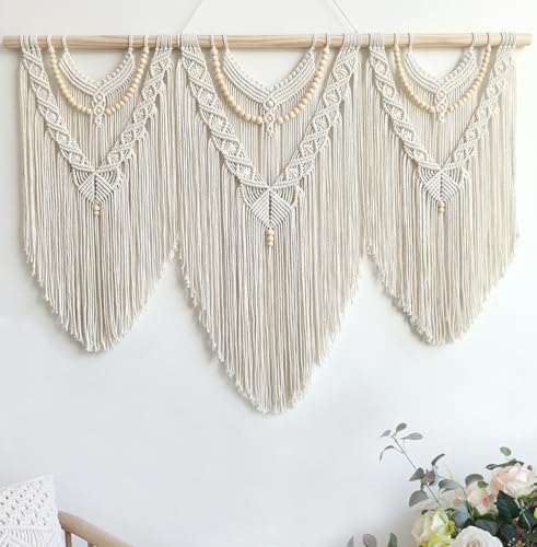 Achart Macrame Wall Hanging Large- Boho Wall Decor- large wall art- Wall Decor Living Room- Macrame Tapestry Boho Decor for Bedroom (Beige-V) - color: Beige-V