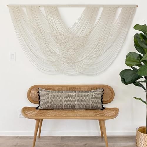 Flber Macrame Wall Hanging Large 57.00" W x 31.00" L Macrame Wall Decor Large Yarn Tapestry Home Boho Wall Decor - color: Ivory1