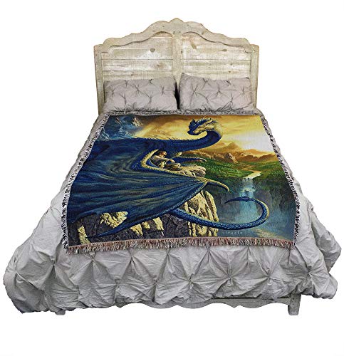 Pure Country Weavers Blue Dragon Blanket by Ciruelo - Gift Fantasy Tapestry Throw Woven from Cotton - Made in the USA (72x54) - color: Blue Dragon
