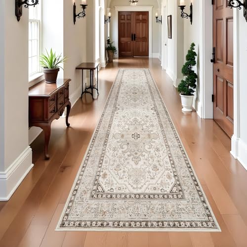 3x12 Runner Rug Hallway - Non Slip Washable Runners Soft Low Pile Long Rugs Oriental Neutral Hall Carpets Ultra Thin Indoor Farmhouse Floor Mat Stain Resistant Waterproof Throw Rug - 3x12 Ivory - color: Ivory, size: 3' x 12' (Rectangular)