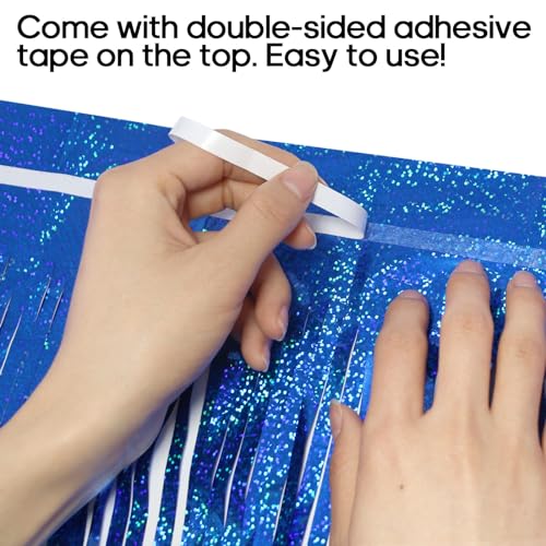 2 Pack Fringe Curtains Backdrops, Foil Fringe Curtains, Door Streamers for Birthday Wedding Bridal Shower Holiday Graduation Party Decorations, Photo Booth Backdrops, Glitter Blue - color: Glitter Blue