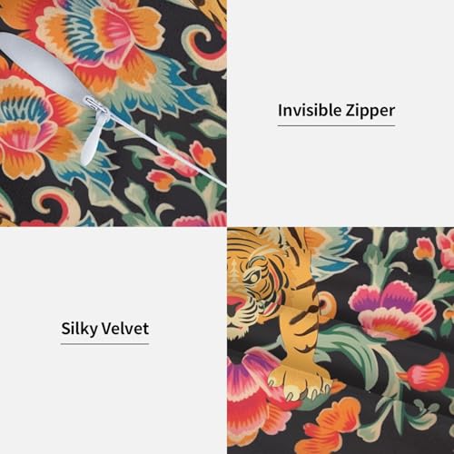 Tiger Throw Pillow Covers 18x18 Set of 2 Spring Floral Decorative Pillow Covers Animal Farmhouse Cushion Cover for Sofa Couch Bed Home Decor - color: Tiger, size: 18" x 18" (Pack of 1)