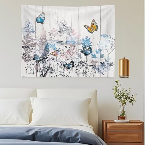 Kurtect Nature Dandelion Tapestry,Rustic Floral Wood Plank Butterfly Theme Print Tapestries for Living Room Party Beach Picnic Blankets Tablecloths Wall Decor, 30x40 in - color: Flower-2, size: 40"L x 30"W