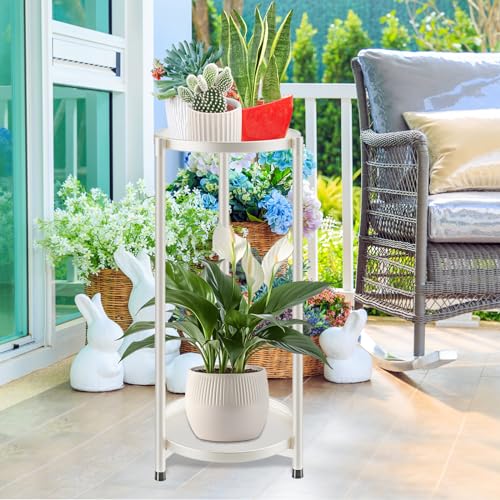 2 Tier Plant Stand Indoor Tall, White Corner Tiered Round Plant Stand for Indoor Multiple Plants, Metal Flower Pot Stands Outdoor Holders Plant Shelf Display Rack for Balcony Living Room - color: 2 Tier-Cream white