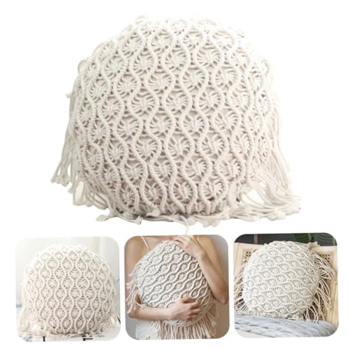 Boho Cushion Covers Hand Woven Pillowcase Round Shape Pillow Cover with Tassel Macrame for Bed Couch Car Home Decor Cream