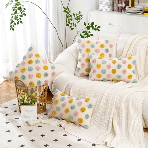 Holibeat Joyful Dot 20" x 12" Pillow Covers Decorative Throw Pillowcases Pink Blue Orange (Pack of 2) - size: 20" x 12" (Pack of 2)