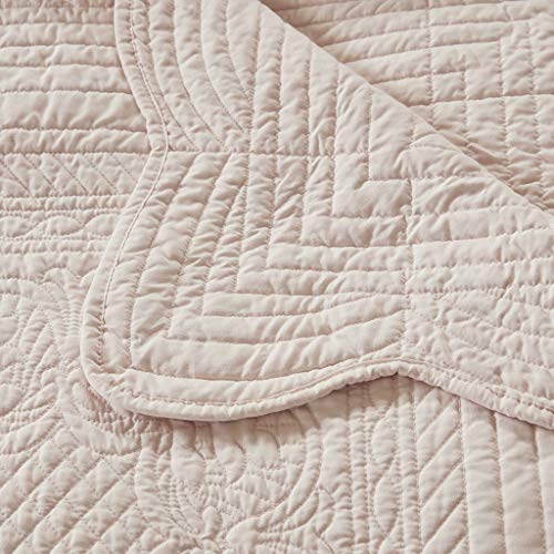Madison Park Luxe Quilted Throw Blanket - Damask Stitching Design, Cotton Filled Spread, Ultra Soft, Cozy Bedding for Living Room Couch, Sofa, Bed, 60x72", Scalloped Borders Blush - color: Scalloped Edges Blush, size: 60"x72"