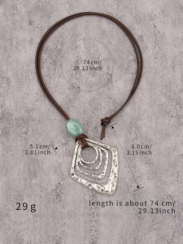 Leather Necklace for Women Long Boho Pendant Hippie Choker Necklace Bohemian Layered Leather Rope Wooden Jewelry Gifts - style: Large Boho Necklace