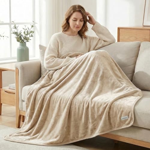 Fleece Throw Blanket 50" x 70" - Soft Cozy Microfiber Plush Blanket, Lightweight Warm Throw for Couch Bed Sofa Chair, All Season Use, Beige - color: Beige