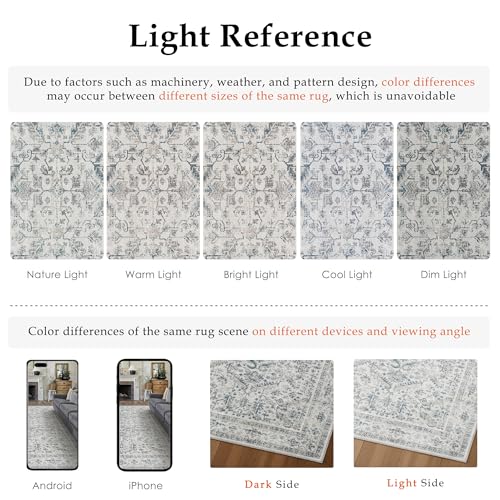 PureCozy Blue 2x3 Entryway Rug Vintage Area Carpet Indoor Kitchen Washable Door Mat Entrance Small Low Pile Traditional Distressed Retro Accent Throw Rug Non Slip Office Bathroom - color: Neutral Blue, size: 2' x 3' (Rectangular)