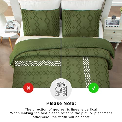 Andency Olive Green Tufted Comforter Set California King(104x96Inch), 3 Pieces(1 Boho Comforter, 2 Pillowcases) Textured Farmhouse Comforter, Soft Down Alternative Geometric Comforter Set - color: 10 - Olive Green, size: California King(104"x96")