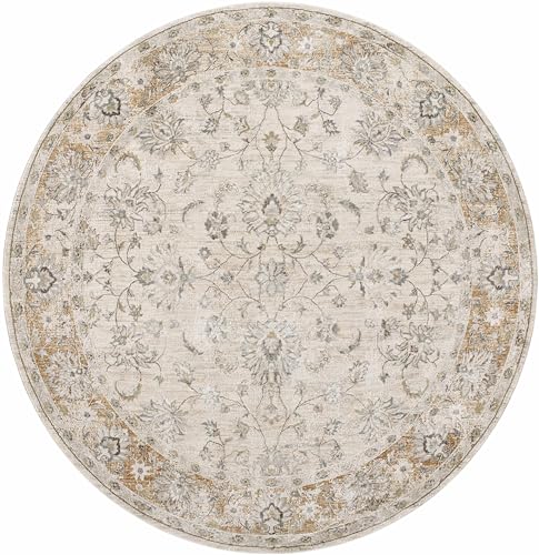 Hauteloom Kerem Boho Vintage Traditional Oushak Area Rug - Farmhouse Oriental Floral Damask Carpet for Living Room, Bedroom, Dining Room - Taupe, Beige, Olive; Blue 2' x 2'11" - color: Light Gray, Cream, Medium Brown / Kerem, size: 1'11" x 2'11" (Rectangu