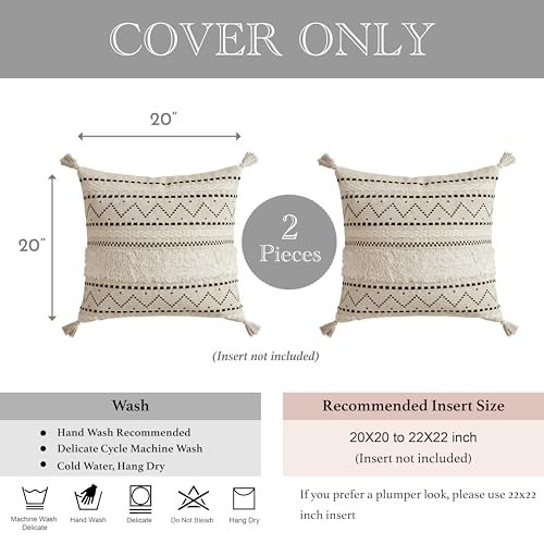 BlissBlush Decorative Throw Pillow Covers 20x20 Combo Set of 2 Square Boho Black Neutral Accent Pillowcase Tassels Farmhouse Cushion for Couch Sofa Bedroom Living Room Home Décor Cover ONLY - color: Black, size: 20" x 20" (Pack of 2)