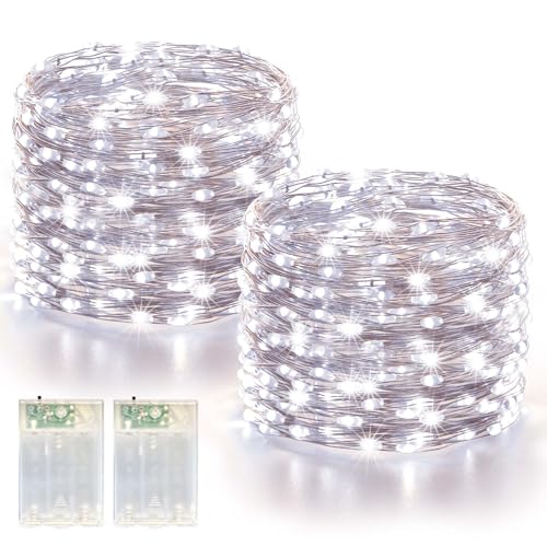 LitHome 2 Pack Cool White Fairy Lights Battery Operated, 20 FT 60 LED Twinkle Lights Battery Operated 2 Modes, Waterproof Led Fairy String Light for Indoor Outdoor Christmas Wedding Bedroom Decor - color: White, size: 2 Pack