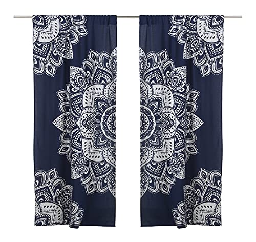 Popular Handicrafts Printed Curtains for Living Room Indian Hippie Bohemian Beautiful Ombre Silver Color Mandala Curtain for Bedroom Panels - color: Blue Silver_f, size: 38"W x 83"L (Pack of 2)