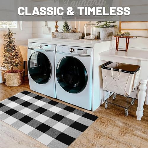IOHOUZE Buffalo Plaid Checkered Rug 2x3 Ft Front Door Mats, Washable Area Rugs for Front Porch Decor, Spring Summer Welcome Mats Outdoor, Black White Rug for Farmhouse/Entryway/Home Entrance - color: Black and White, size: 2' x 3' (Rectangular)