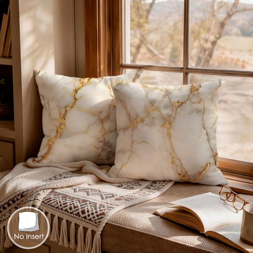 OBSEDE Gold Foil Marble Decorative Throw Pillow Covers 18 × 18 in, Set of 4, Couch Cushion Cases Inserts for Sofa Bed Living Room Home Decor, Single-Sided Print - color: Gold Foil Marble, size: 18" x 18" (Pack of 4)