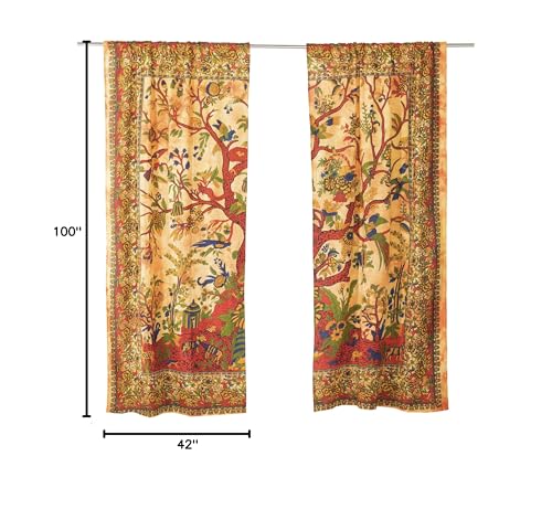 Popular Handicrafts Indian Hippie Bohemian Beautiful Tree of Life Tie Dye Mandala Curtain Panels Yellow - color: Yellow, size: 42"W x 100"L (Pack of 2)