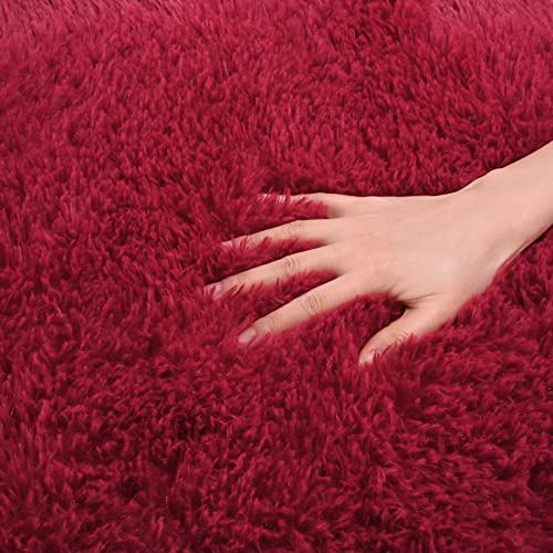 DETUM Wine Red Runner Rug 2x6 for Hallyway Entryway Kitchen Fluffy Area Rugs for Bedroom Soft Kids Room Rugs Furry and Washable Christmas Carpets - color: Burgundy, size: 2 x 6 feet