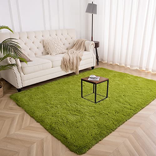 Kelarea Area Rug for Living Room, 4x6 Non-Slip Green Rug Fluffy Soft Shag Rugs, Fuzzy Shaggy Plush Carpet for Bedroom, Nursery Rooms, Home Dorm - color: Grass Green, size: 6' x 4' (Rectangular)