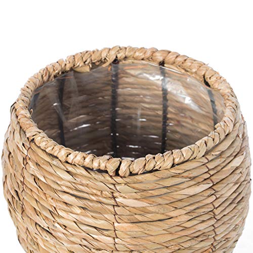 Vintiquewise Woven Round Flower Pot Planter Basket with Leak-Proof Plastic Lining- Small - size: Small