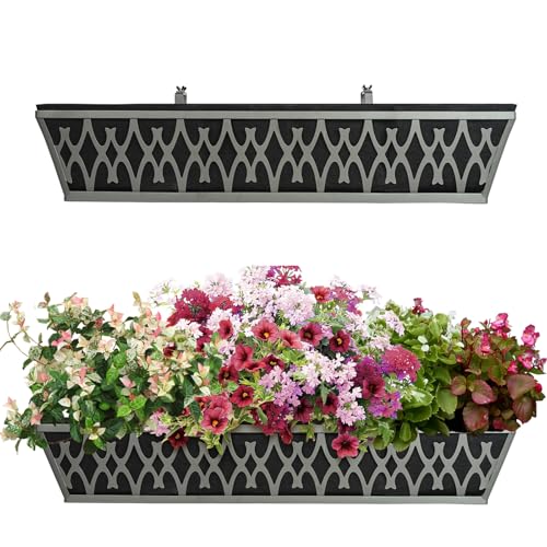 2 Pack 30 Inch Window Boxes Planters Railing Planter Box with Adjustable Brackets & Non-Woven Fabric Plant Grow Bags Deck Railing Planter Boxes Balcony Hanging Flower Box for Outdoor Plants - color: 2 Pack-grey, size: 30 Inch