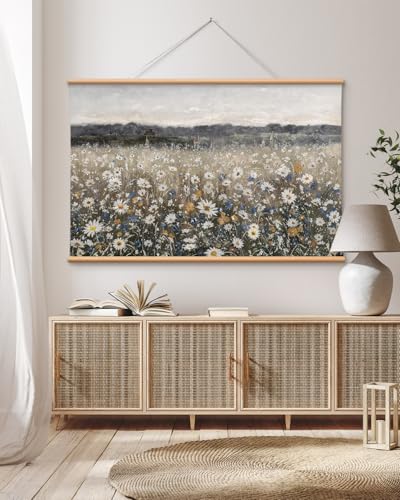 VIYYIEA Extra Large Canvas Wall Art, 36x54 Inch Vintage Wildflower Landscape, Neutral Floral Meadow Wall Decor for Living Room or Bedroom, Above Sofa - color: Blooming Field Flowers