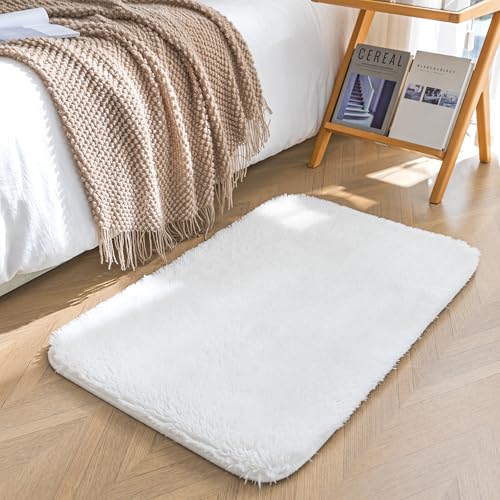 Amazon Basics Fluffy Washable Area Rug, Bedside Shaggy Carpet for Door Entryway, Living Room and Bedroom, 2' W × 3' L, Cream - color: Cream, size: 2' x 3' (Rectangular)