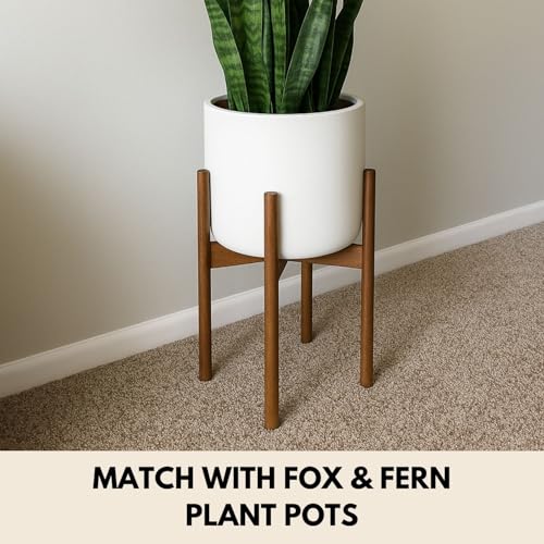 Fox & Fern Adjustable Plant Stand Indoor — 8 to 12 Inch Premium Mid Century Bamboo Plant Stand with Adjustable Width; Plug In Design; Easy to Assemble; Two Heights - For 8, 9, 10, 11 & 12 Inch Pots - color: Polished Bamboo, size: 8 - 12 Inch - Adjustable