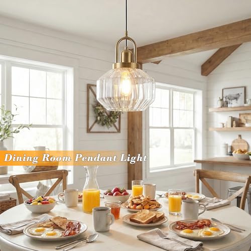 9in Mid Century Modern Pendant Light, Gold and Small Clear Glass | Vintage Lighting Fixture Ceiling Hanging Lamp for Kitchen Island Foyer Dining Room Bedroom Entryway Hallway Over Sink Table - color: Clear & Gold Hardwire, size: 9in