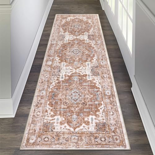 Pauwer Boho Hallway Runner Rug 2x6 Washable Entryway Area Rugs Non Slip Farmhouse Vintage Floor Mat Carpet Runner for Hallways Laundry Room Kitchen Bathroom Bedroom - color: Brick Red, size: 2' x 6' (Runner)