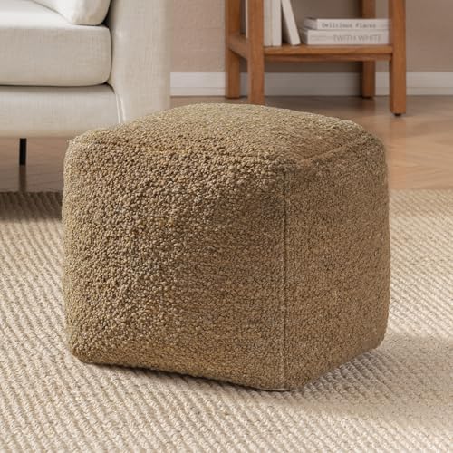 Anji Mountain Pouf Ottoman Foot Rest, Handmade Ottoman Pouf, Comfortable Foot Stool, Decorative Floor Seating for Living Room Decor, Bedroom & Home Décor Accent - Mustard - color: Seed Brown