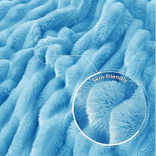Exclusivo Mezcla Fleece Throw Blanket for Couch, Super Soft Striped Jacquard Bed Blanket, Lightweight Fuzzy Cozy for All Seasons, 50x60 Inches, Blue - color: Blue, size: Throw ( 50x60 IN )
