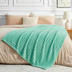 NEWCOSPLAY Super Soft King Blanket Aqua Premium Silky Flannel Fleece 3D Waffle Checkered Lightweight Bed Blanket All Season Use (Aqua, King(90"x110")) - color: Aqua, size: King(90"x110")