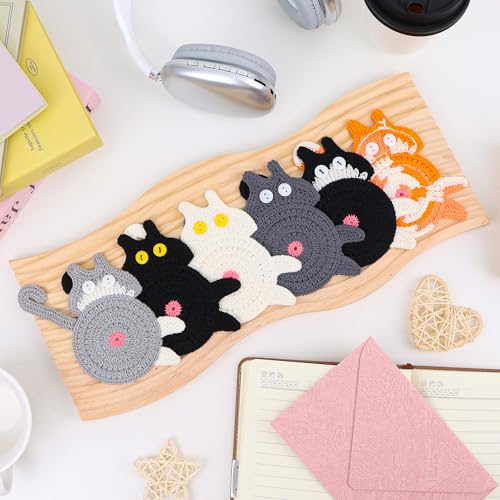 Cat Coasters, 3PCS Cat Gift for Cat Lovers, Gift for Her, Funny Gifts, Coasters for Drinks (White, Black, Grey) - color: Cat Coasters a