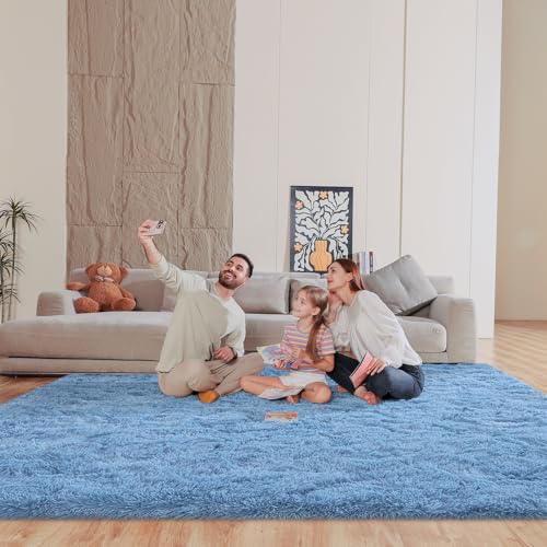 Blue 8x10 Area Rugs for Living Room Bedroom, Fluffy Large Rug Soft Shag Non-Slip Carpet for Kids Boys and Girls Room Dorm Home Decor (8ft x 10ft) - color: Blue, size: 8' x 10' (Rectangular)