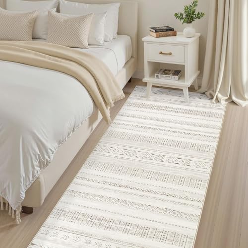 cotiled Washable 3x8 Runner Rugs: Washable Boho Rugs with Non Slip Backing Large Soft Indoor Stain Resistant Carpet for Living Room Bedroom Farmhouse Dining Room Lightweight Home Decor L Brown/Cream - color: Light Brown/Cream, size: 3' x 8' (Runner)