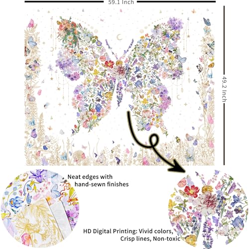 Damanse Butterfly Tapestry Wall Hanging Cute,Boho Wall Tapestry for Bedroom Aesthetic,Flower Living Room Decor for Teen Girls (White, 49.20" x 59.10") - color: White, size: 59.1"L x 49.2"W