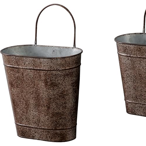 SOFE Set of 2 Vintage Oval Galvanized Wall Planter Basket - Decorative Hanging Wall Flower Pot - Farmhouse Garden Metal Wall Vase for Country Home Living Room