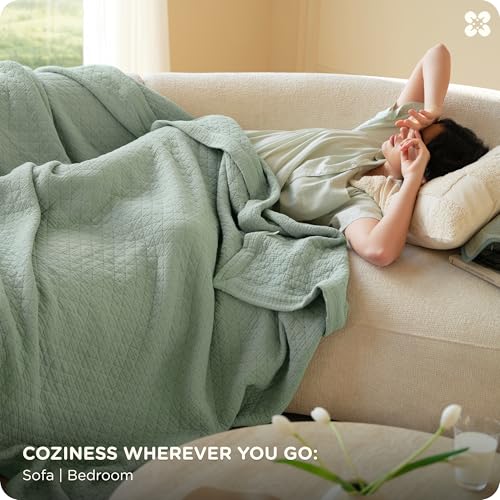 Bedsure 100% Cotton Muslin Blanket 8-Layer Queen, Breathable & Substantial Oeko TEX Gauze Bedding, PureWoven All-Season Moisture-Wicking Comfort, Softens After Wash, Sage Green, 90"x90" - color: Sage Green, size: Queen