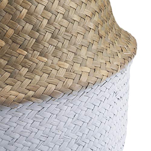 Seagrass Plant Basket with Handles Natural Woven Storage Baskets (White L(9.5" D x 11" H)) - color: White, size: L(9.5" D x 11" H)