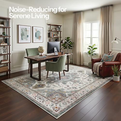 HOOBRO Washable Rug 6 x 9 Area Rugs for Living Room, Non-Slip Stain Resistant Rug, Low Pile Soft Rug Indoor Large Carpets Pet Friendly Mat, for Bedroom Kitchen Dining Room, Vintage Green GN04AR01 - color: Vintage Green, size: 6' x 9' (Rectangular)