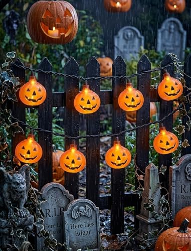 8.5Ft LED Halloween Lights Pumpkin String Lights with 10 Smiling Jack O Lantern Pumpkin Lights, Clear Orange Jack O Lantern for Home Party Yard Porch Indoor Outdoor Decor Halloween Decorations - color: Clear Pumpkin