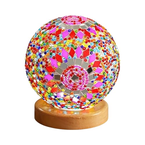 Turkish Moroccan Light Vintage Stained Glass Globe Lamp 5V USB Power Dimmable Bohemian Lights for Kids Room Small Mosaic Night Light Romantic Date Unique Holiday Gift (Boho-Pink, Boho) 4.72"*5.31" - style: Vintage